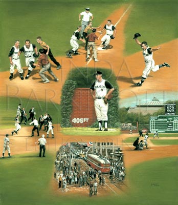 Mazeroski's Magical Moment, painted by Linda Barnicott, features Bill Mazeroski during the 1960 World Series won by the Pittsburgh Pirates.