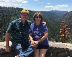 Linda Barnicott with husband, Tom Barnicott, on vacation in the mountains.